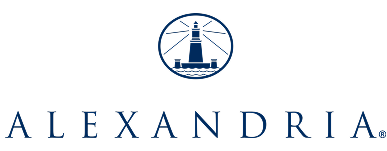 Alexandria Real Estate Equities logo with navy blue lighthouse symbol